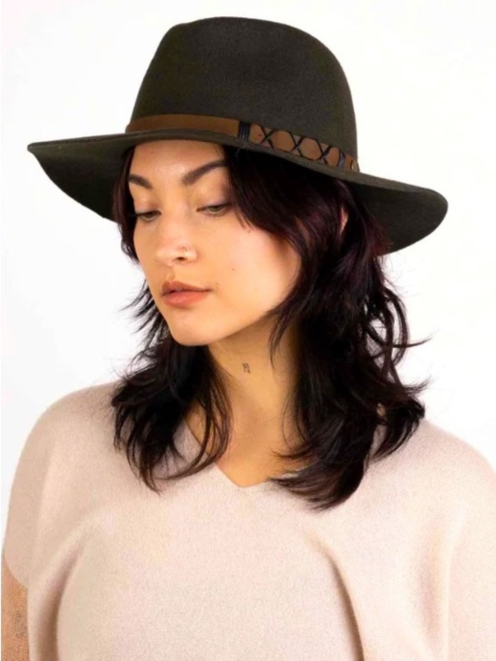 Pistil Wool Charcoal Gray Fedora leather Trim Western boho hat size S/M